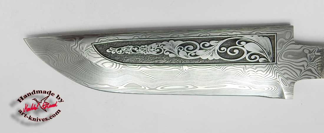 Knivblad 90 Graverat Damasteel vinland - 2