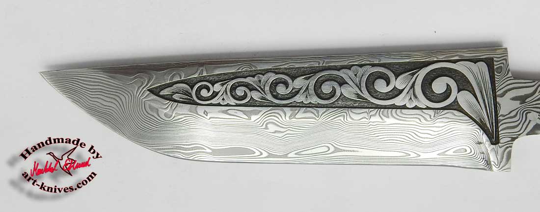 Knivblad 87 Graverat Damasteel vinland - 2