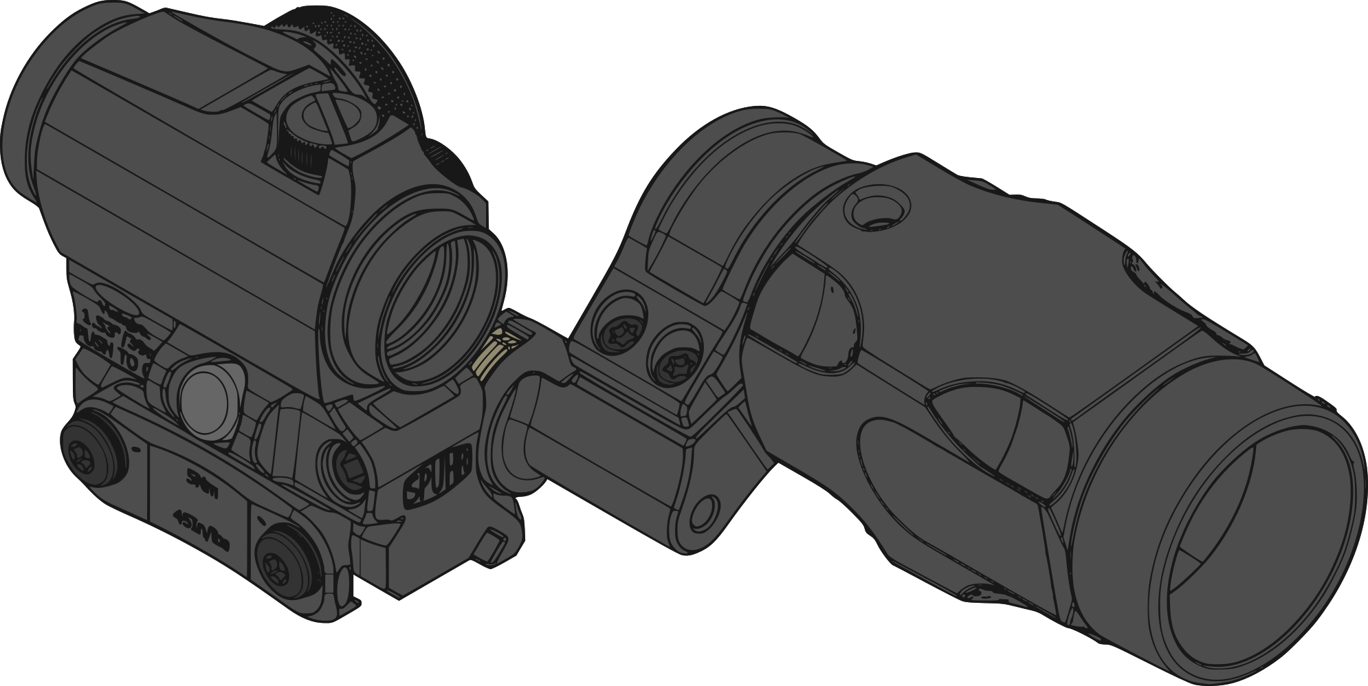 RDF-20153K Aimpoint T-2 Magnifier Mount H57mm/2.25" PIC w/ magnifier yoke folded to the side