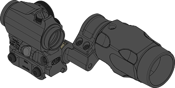 RDF-20153K Aimpoint T-2 Magnifier Mount H57mm/2.25" PIC w/ magnifier yoke folded to the side