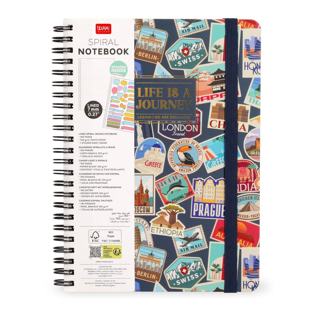 Spiralblock, Linjerat Maxi,  Travel stickers (A4NOTS0059) - 7