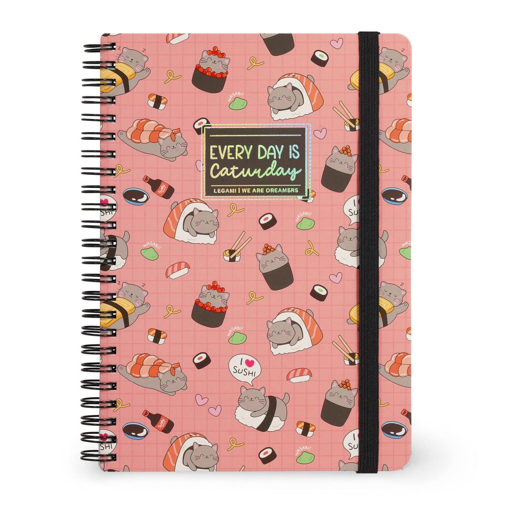 Spiralblock, Large, Linjerat, Sushi Cat. (A5NOTS0052)