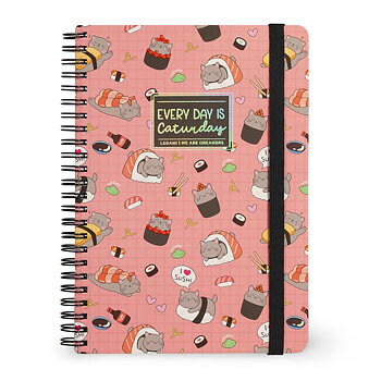 Spiralblock, Large, Linjerat, Sushi Cat. (A5NOTS0052)