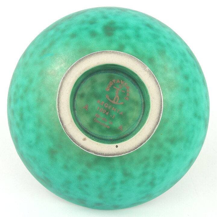 Wilhelm Kåge (Argenta 1959) Green Bowl with Silver Flower Decor 10 cm (3)