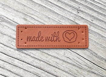 Letherlabel brown handmade heart 60x20mm
