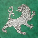 Wilhelm Kåge (Argenta 1954) Green Dish with Silver Lion Decor 17 cm