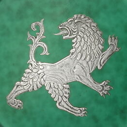Wilhelm Kåge (Argenta 1954) Green Dish with Silver Lion Decor 17 cm
