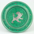Wilhelm Kåge (Argenta 1954) Green Dish with Silver Lion Decor 17 cm