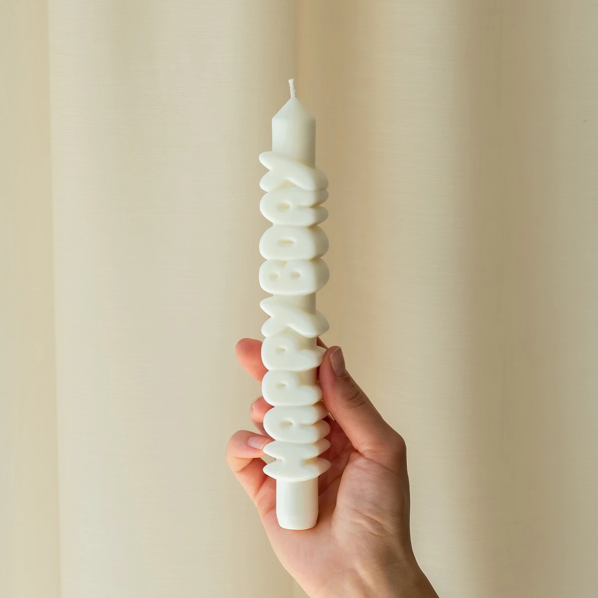 Taper Candle Happy Birthday White