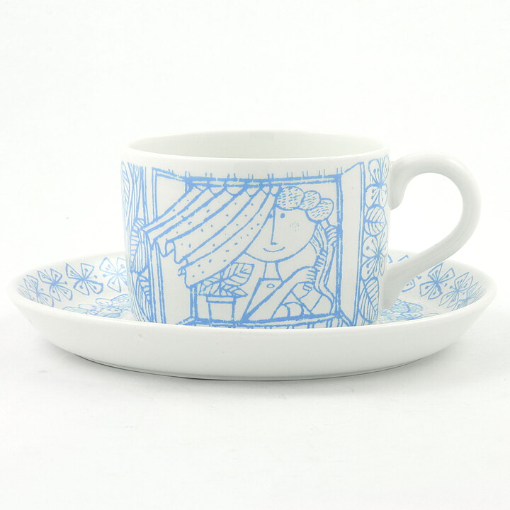 Stig Lindberg (Boro 1960) Teacup with Blue Decor 11 cm (5)
