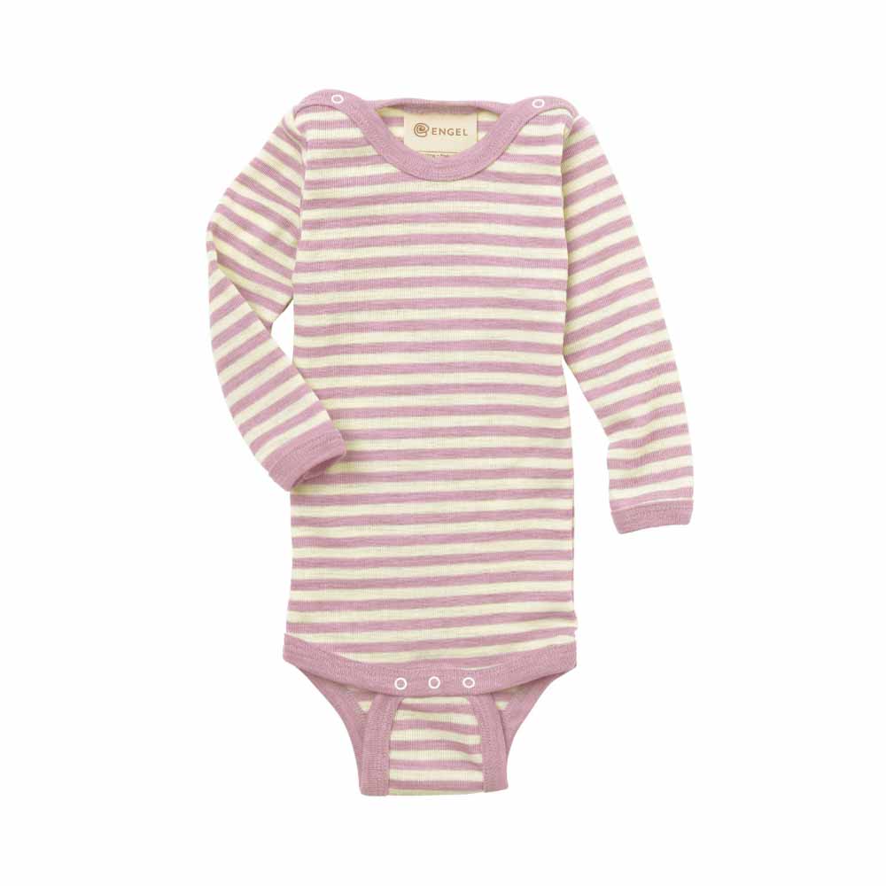 Engel Natur merinoull body baby GOTS-certifiered  - rosa/natur - liggande framifrån