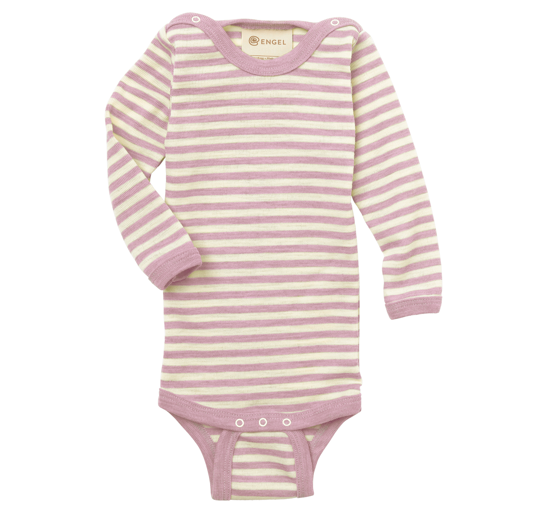 Engel Natur merinoull body baby GOTS-certifiered  - rosa/natur - liggande framifrån
