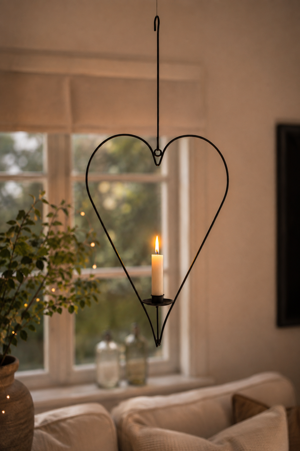 Candle ring - Candlestick - Heart - Wrought iron - Black - 40 cm