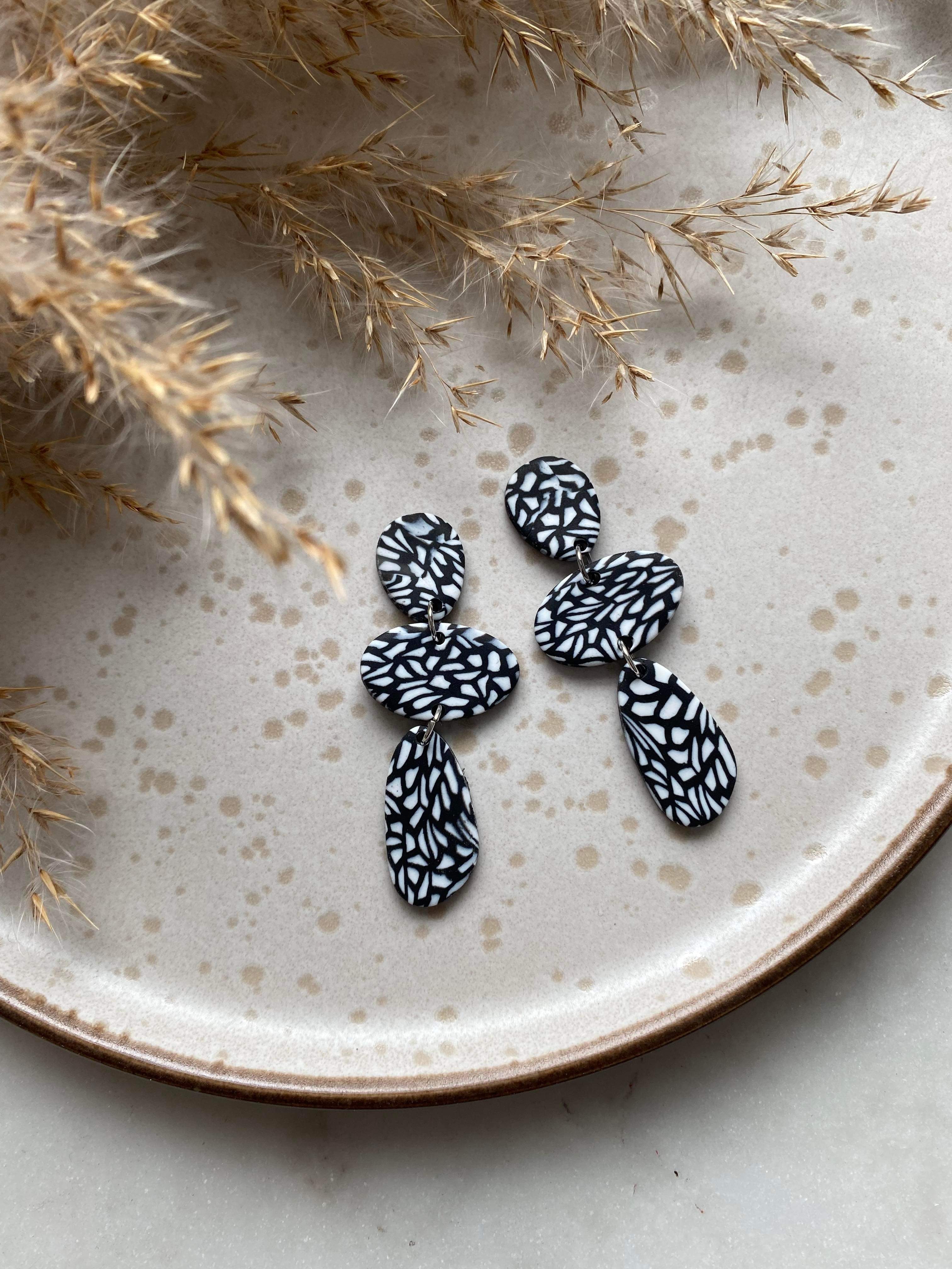Örhängen Tri Mosaik Svart/Vit