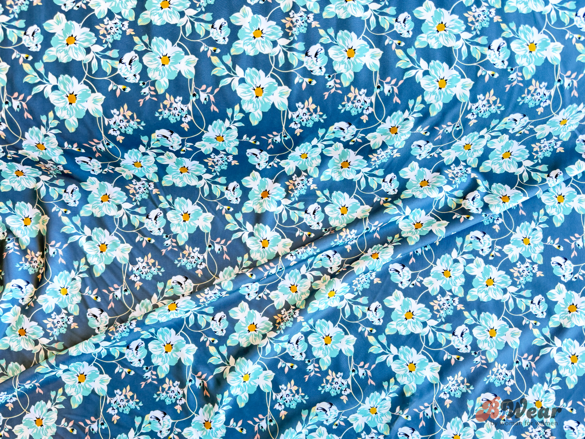 Steelblue swimwear fabric with flowers