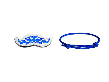 Limiterad mustachpin för 2025 och ett blått armband