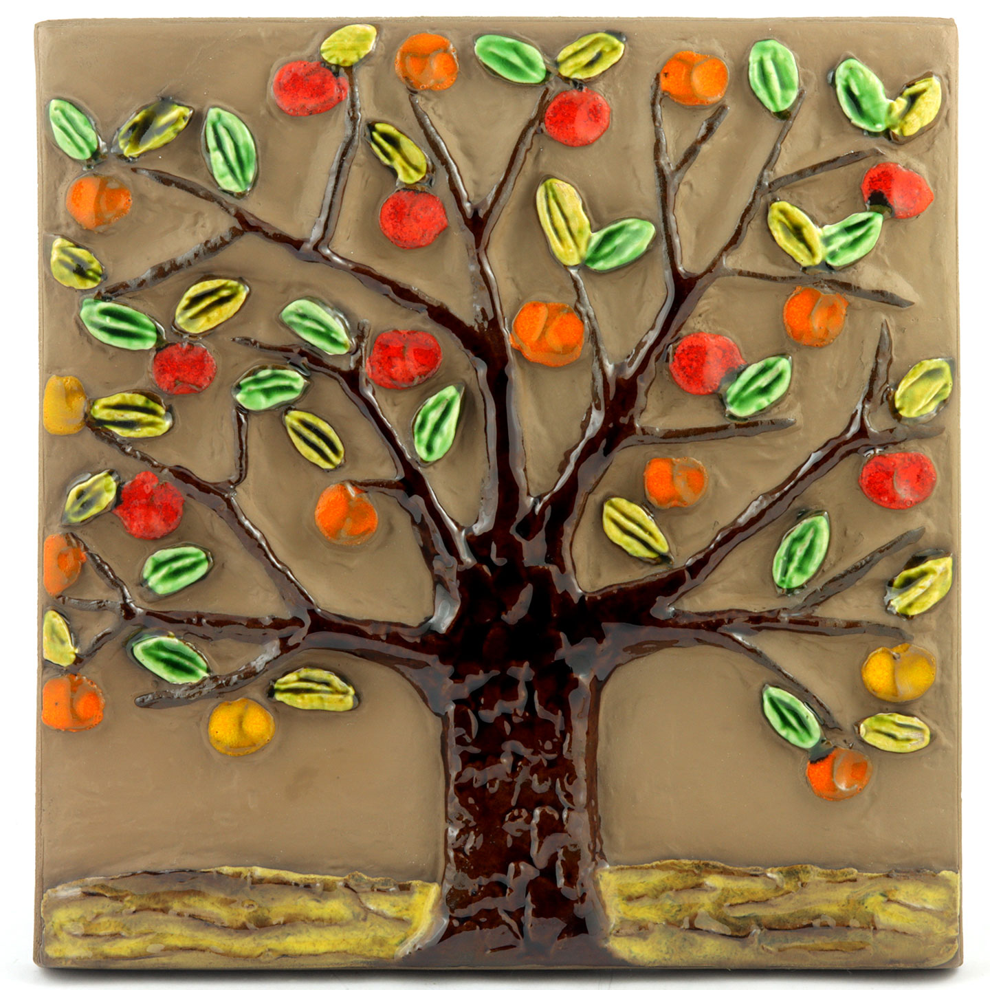 ガビ・シトロン-テングボーグ カラフルな樹木の陶板 24cm 1972年 #142 (2)