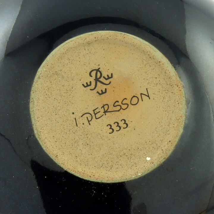 Inger Persson (Stream 1986) Black Swelling Teapot with Brown Decor 19/12 cm