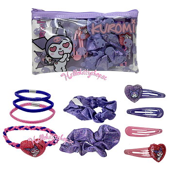 Kuromi Hår Accessoarer 11 pack - Hårspännen, Hårsnoddar, Fodral