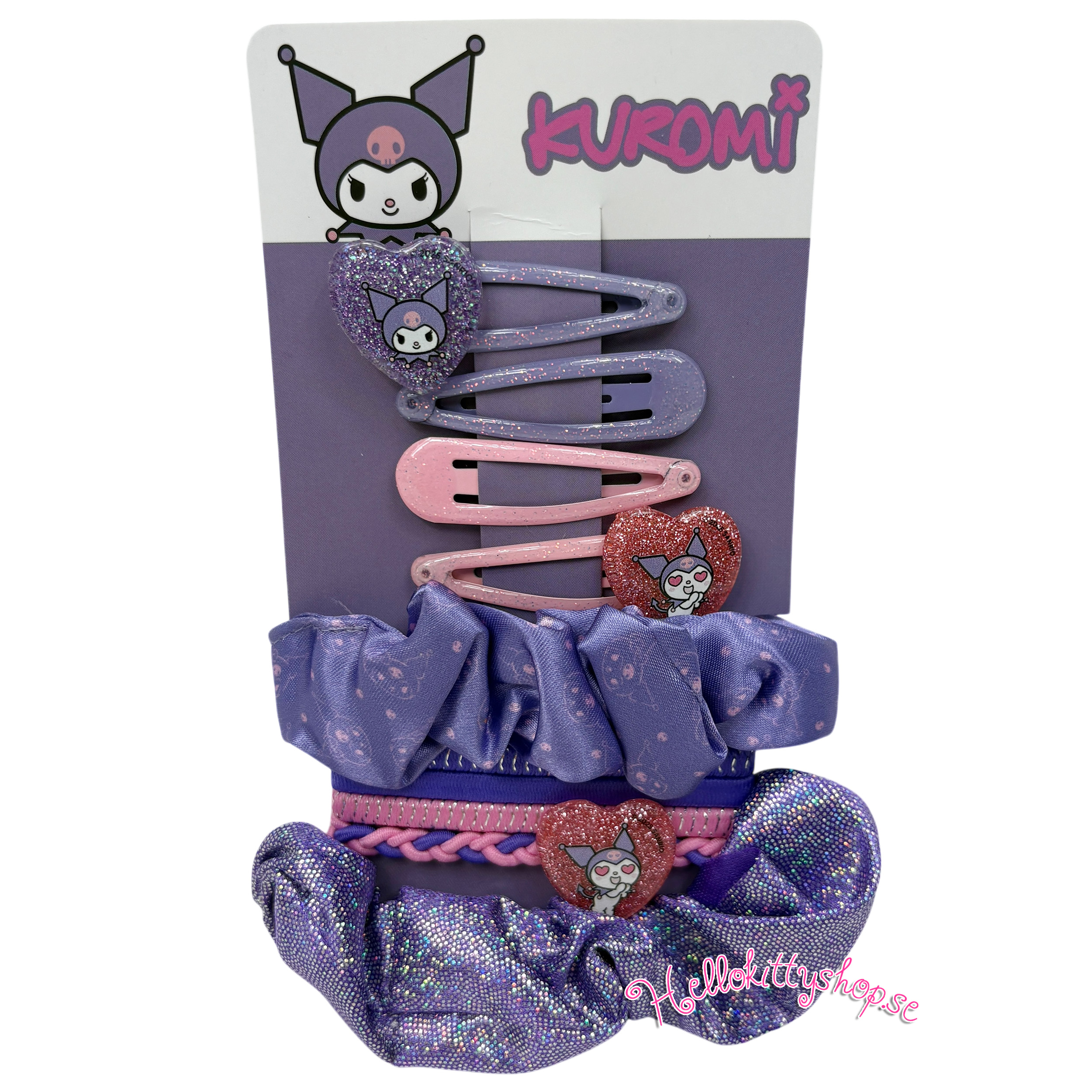 Kuromi Hår Accessoarer 11 pack - Hårspännen, Hårsnoddar, Fodral - 3