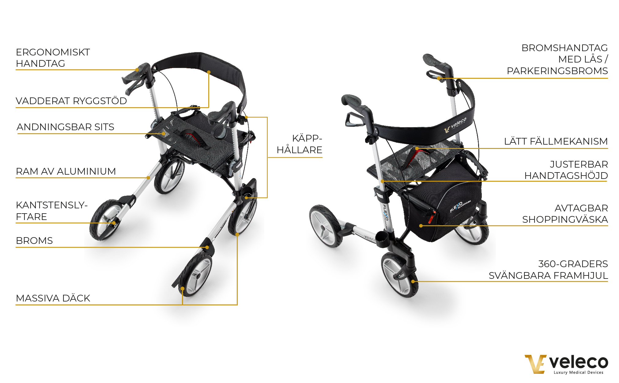 Rollator Hopfällbar - Flexo Silver - 26