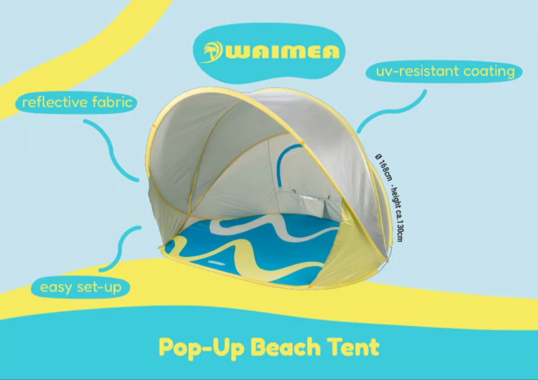 Strandskydd/strandtält för sol- och vindskydd - POP-UP 168 x 168 x 130 cm - 2