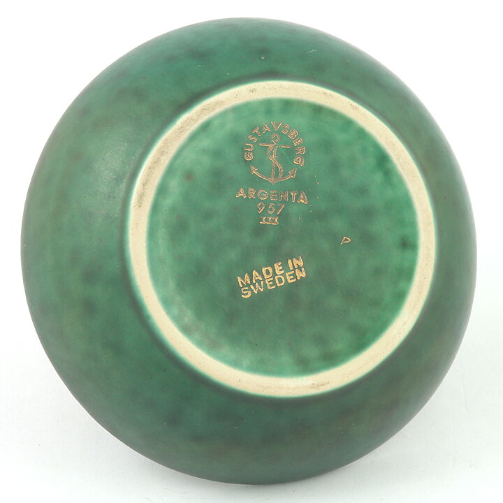 Wilhelm Kåge (Argenta 1959) Green Bowl with Silver Clover Decor 9 cm #957/III