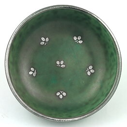 Wilhelm Kåge (Argenta 1959) Green Bowl with Silver Clover Decor 9 cm #957/III