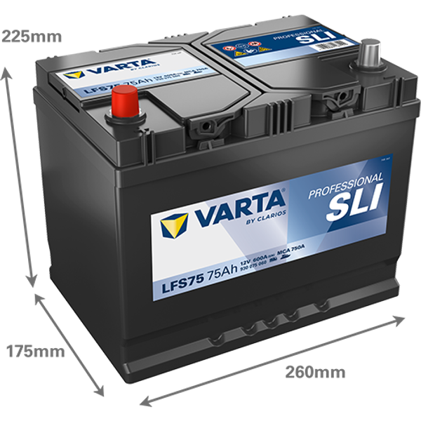 VARTA Fritidsbatteri 12V 75AH 600CCA (260x175x225mm) +vänster LFS75