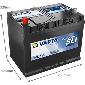 VARTA Fritidsbatteri 12V 75AH 600CCA (260x175x225mm) +vänster LFS75