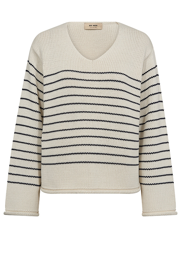 MMBine LS V-neck Stripe Knit Ecru - 3