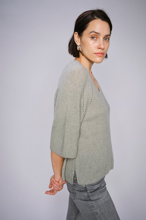 MMTaci 3/4 V-neck Knit Shadow - 3