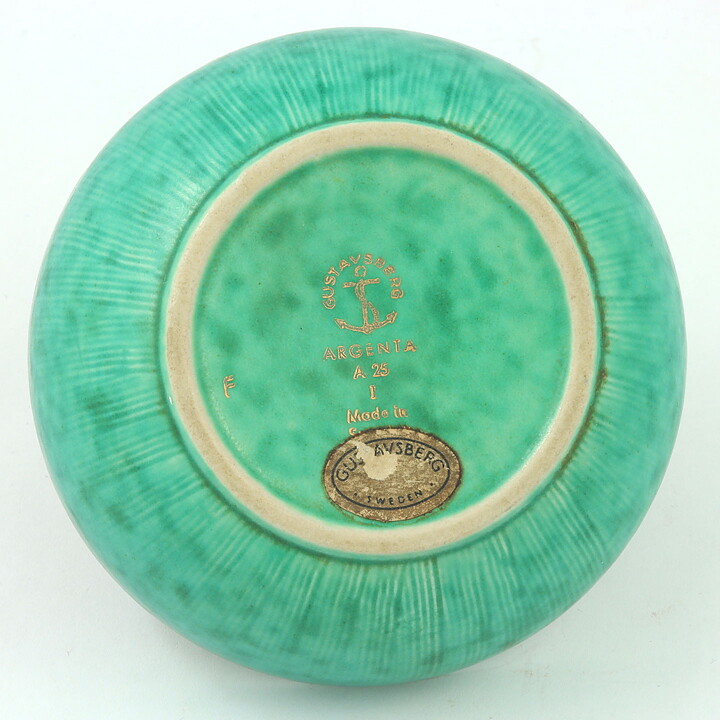 Wilhelm Kåge (Argenta 1959) Green Bowl with Silver Decor 10 cm