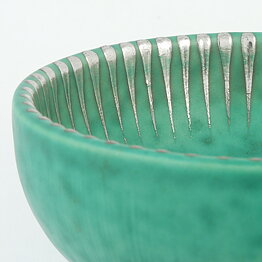 Wilhelm Kåge (Argenta 1959) Green Bowl with Silver Decor 10 cm