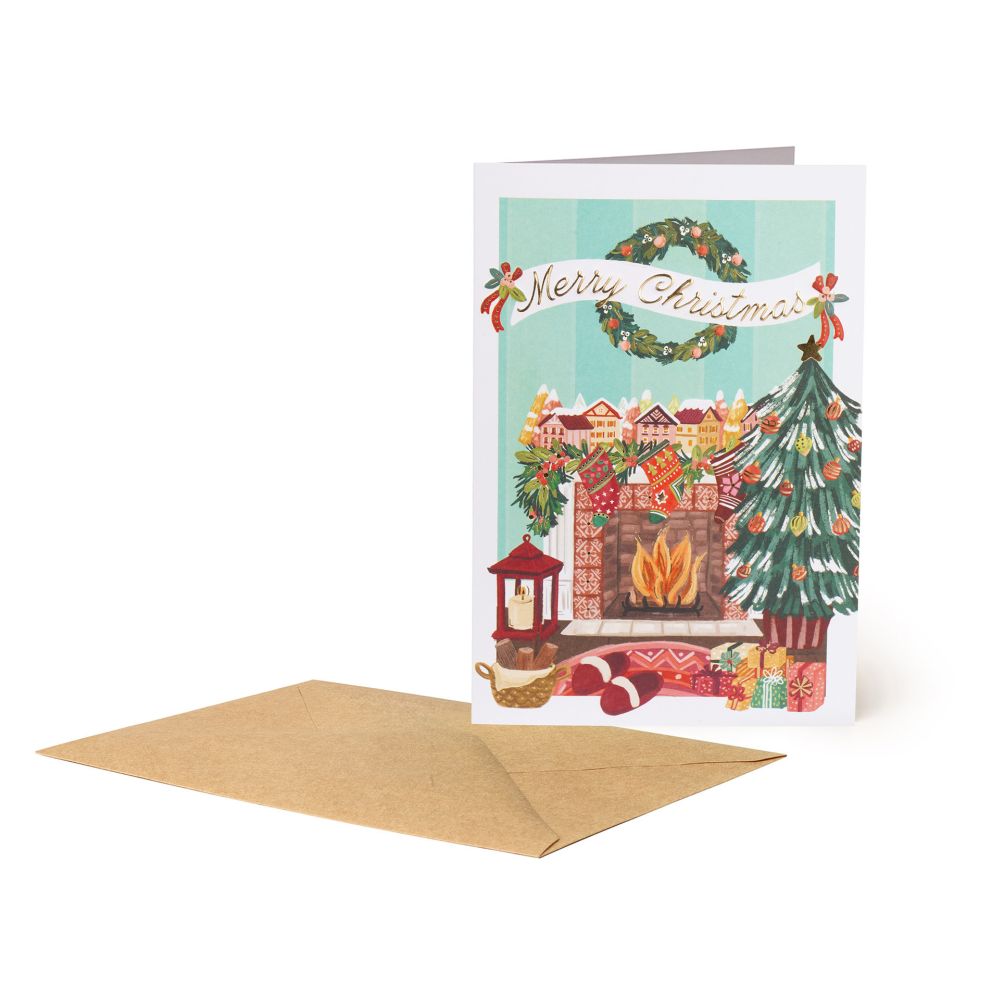 Large Greeting card, Xmas fireplace (BGNUN0064), DETTE PRODUKT HAR PLANLAGT LEVERING I NOVEMBER 2026