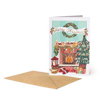 Large Greeting card, Xmas fireplace (BGNUN0064), DETTE PRODUKT HAR PLANLAGT LEVERING I NOVEMBER 2026