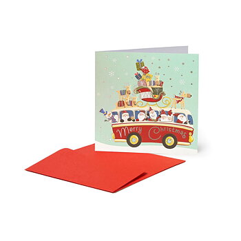 Small Greeting card, Santa Bus, Merry Christmas (BQN0111)