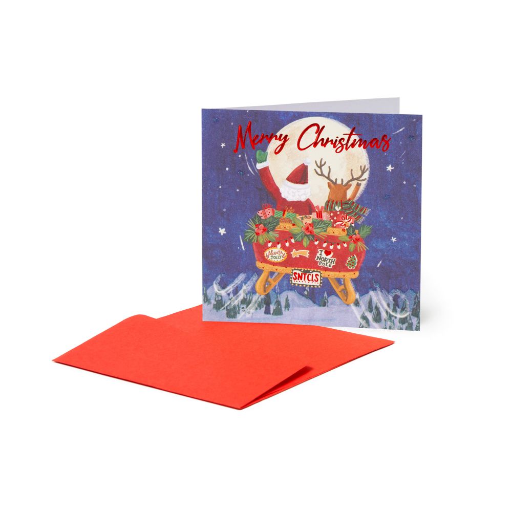Small Greeting card, Sleigh, Merry Christmas (BQN0146)