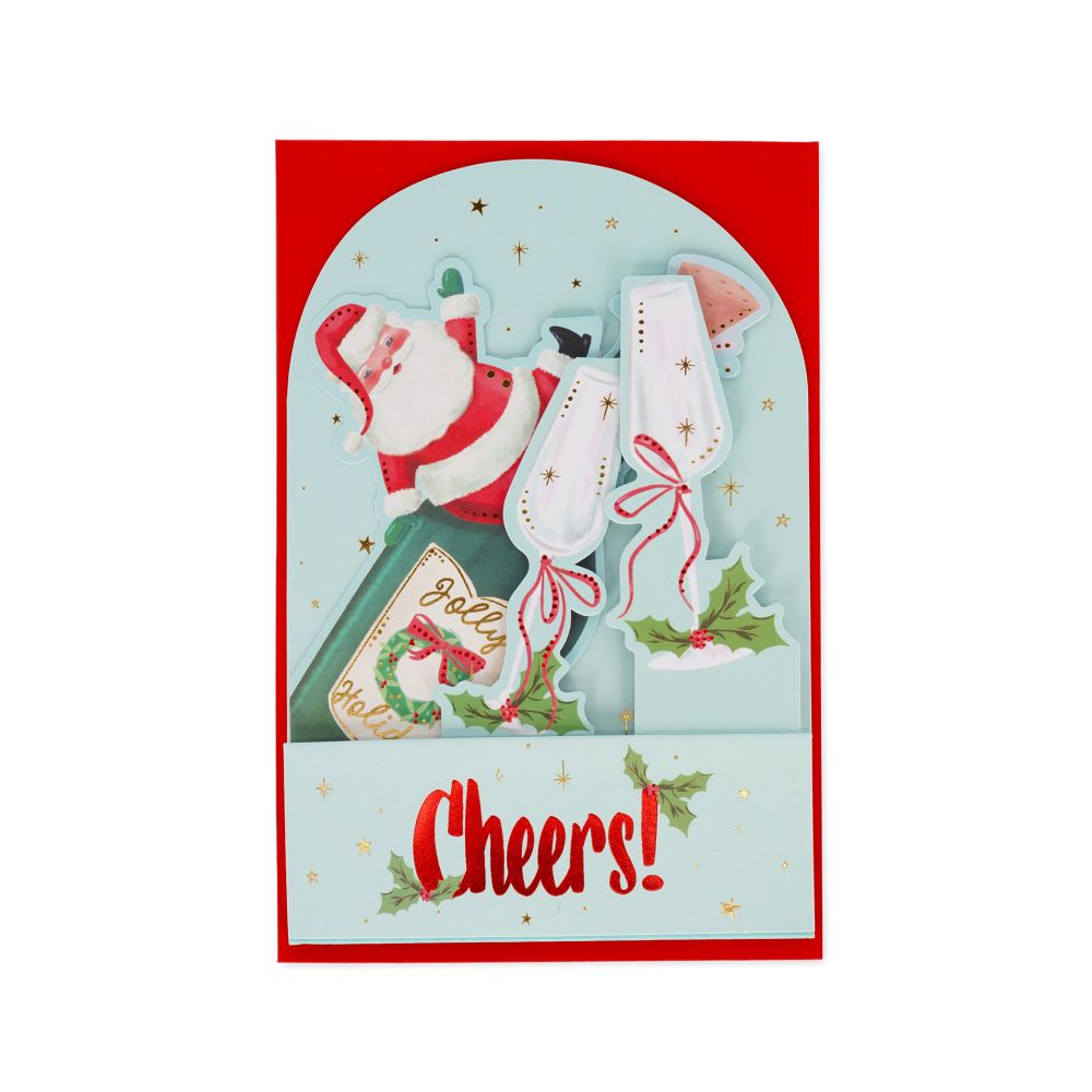 Popup Greeting card, Xmas, Santa cheers, Jolly Holiday (BGPXS0013) - 2