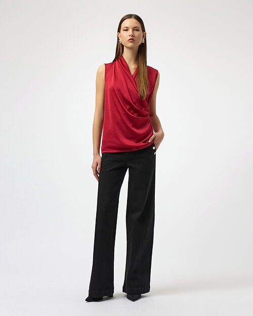 Blus omlott draperad djupröd - 4