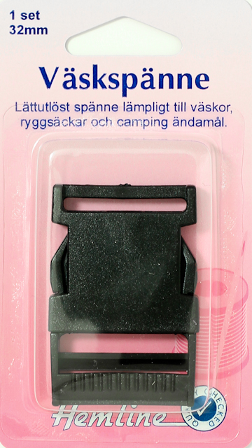 Väskspänne 32mm Svart 1set