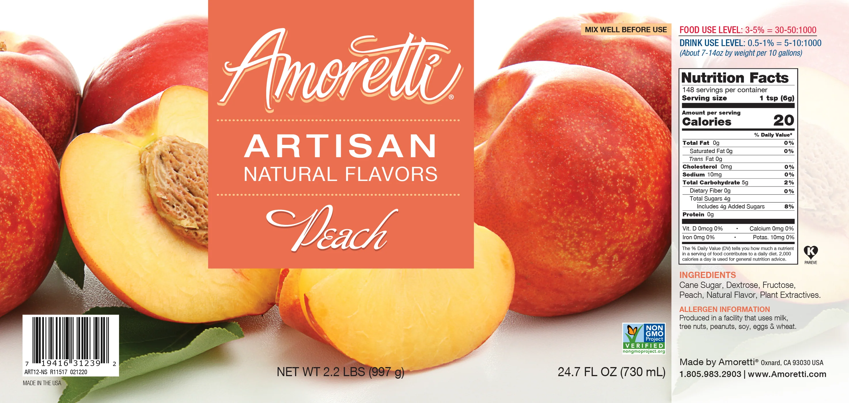 Peach, Amoretti Artisan, 226 g - 2
