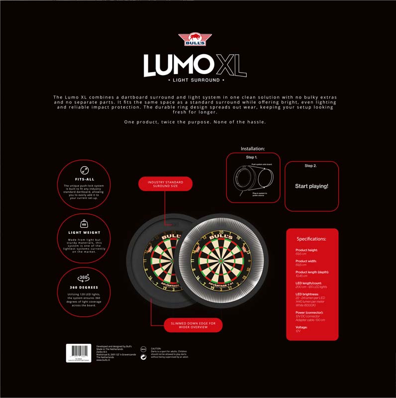 Bulls NL Lumo XL Dartbelysning & Väggskydd Svart - 8