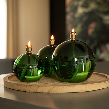 Peri Living Round Oil Lamp, Green Brass, L