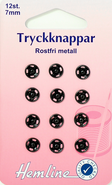 Tryckknappar 7mm svarta 12st