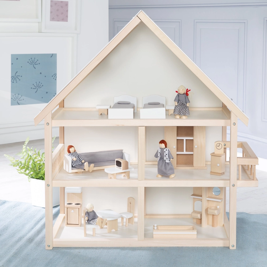  Dockhus i trä inklusive möbler och dockor från Roba Kids - vitt  - 3
