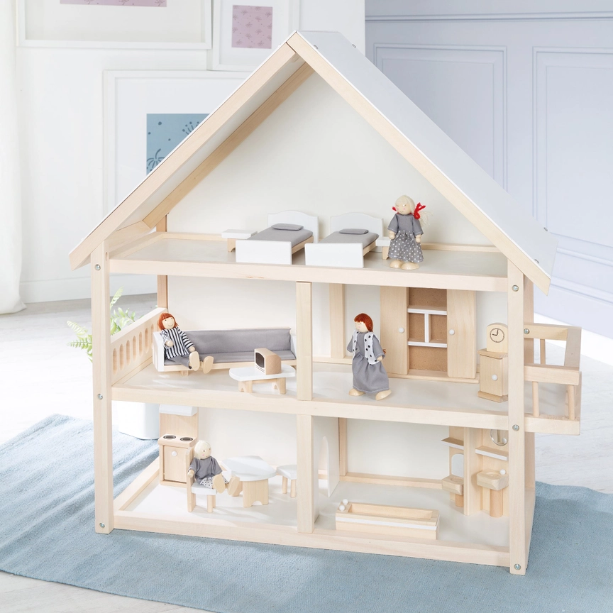  Dockhus i trä inklusive möbler och dockor från Roba Kids - vitt  - 2