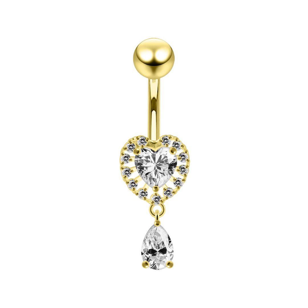 Belly button piercing - heart with pendant - steel - 18K gold PVD