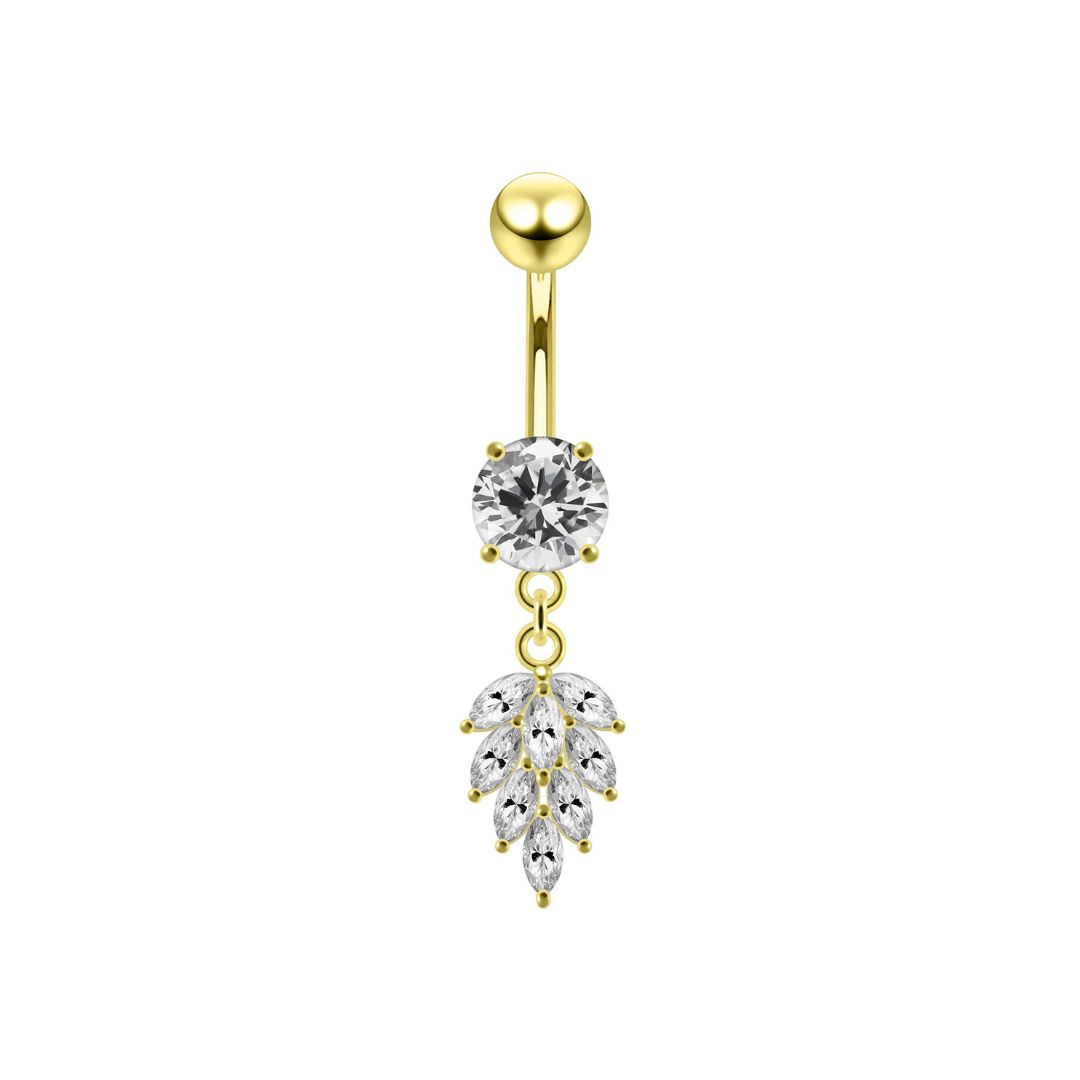 Navel piercing - crystal and pendant - 18K gold PVD