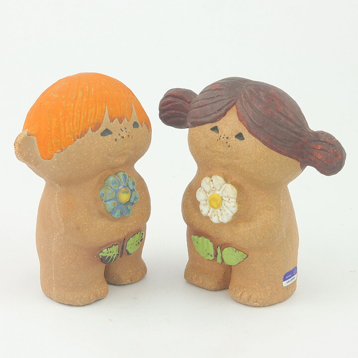 Lisa Larson (Adam & Eva 1972) Boy and Girl Figurines (Small) 11 cm (2)